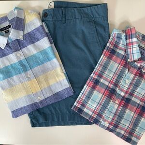 Mens Linen Blend BUNDLE 38x7 Shorts XXL Button Downs Plaid Coastal Summer Preppy